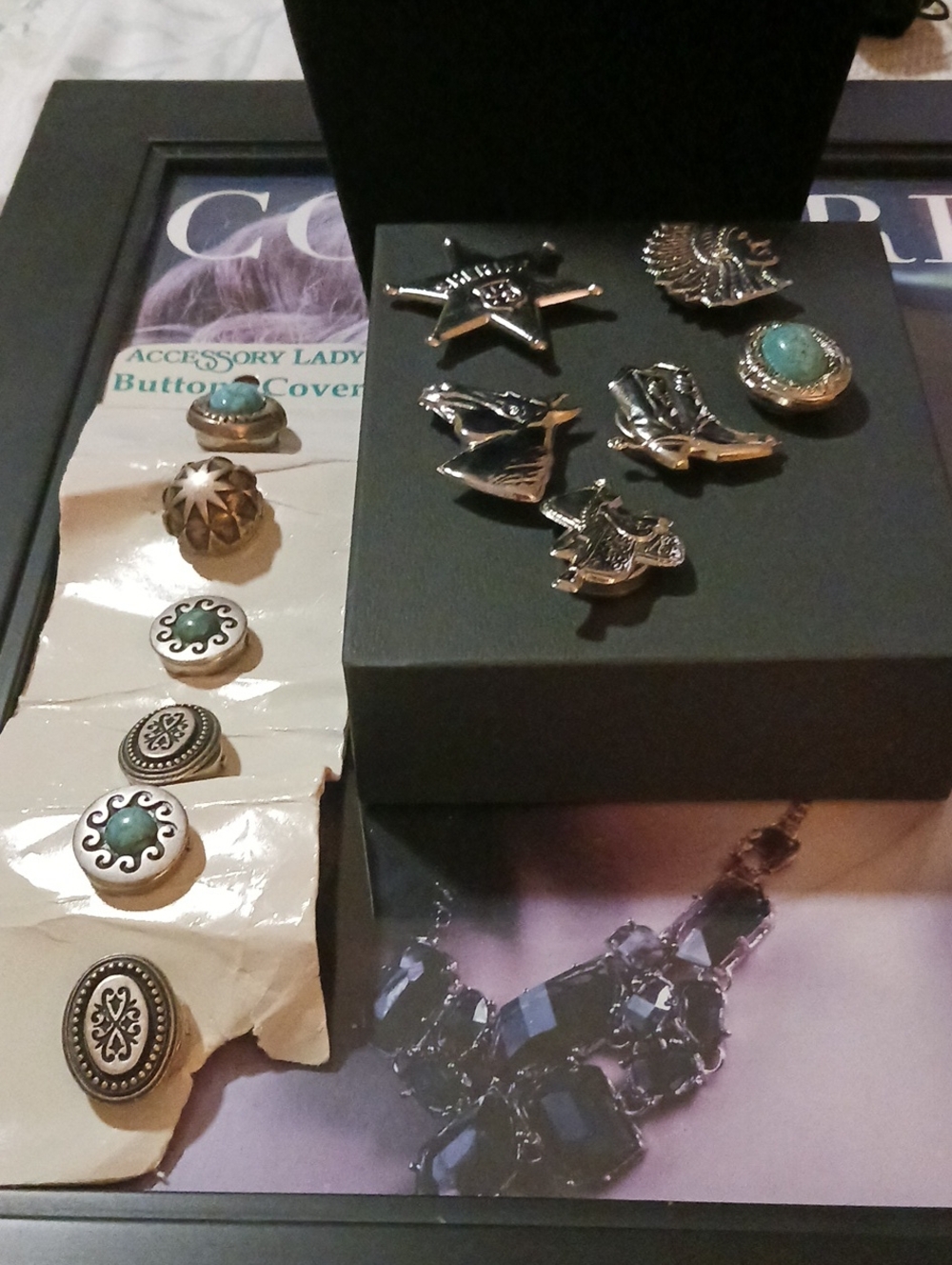 Vintage Assorted Silver-Tone and Turquoise Womenโs Decorative Button Covers
